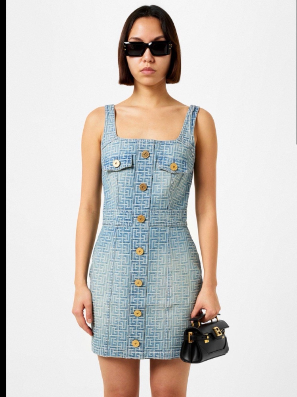 Balmain all over monogram Denim dress
